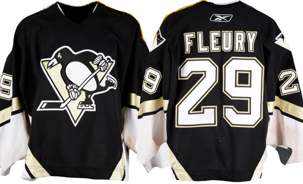 Marc Andre Fleury 16'17 Black Cup Season Pittsburgh Penguins Game Worn  Jersey Last Regular Season Home Game Penguin Jersey