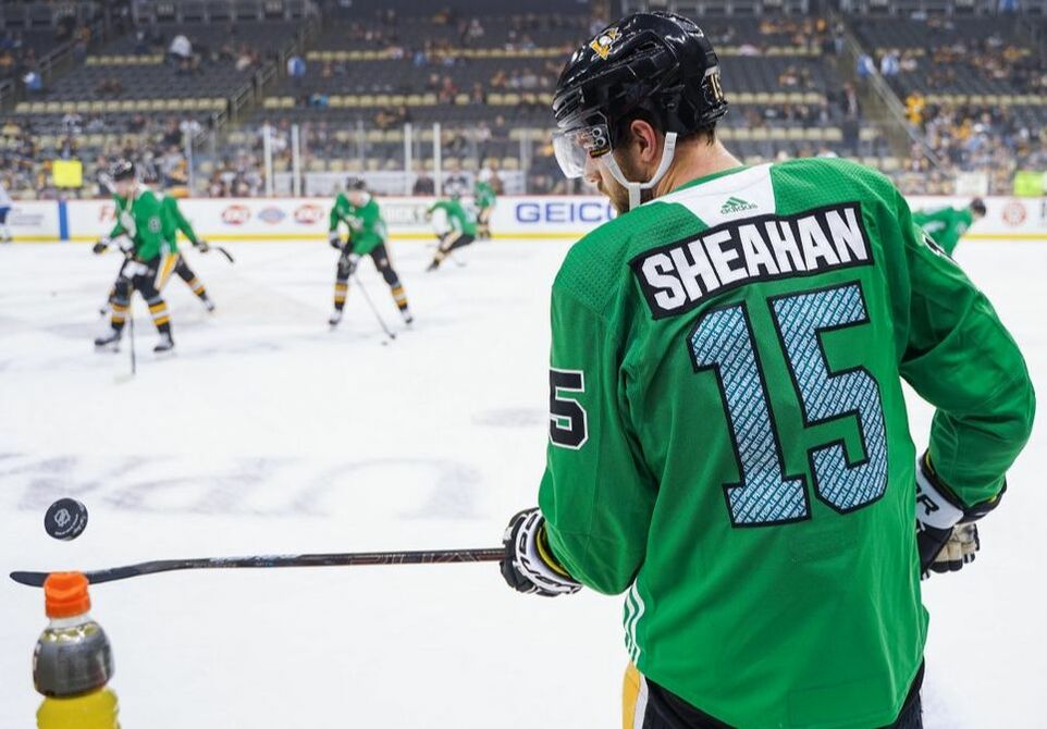 March 17, 2019 Pittsburgh Penguins St. Patrick's Day Pre-Game Warm-Up Worn  Jerseys 